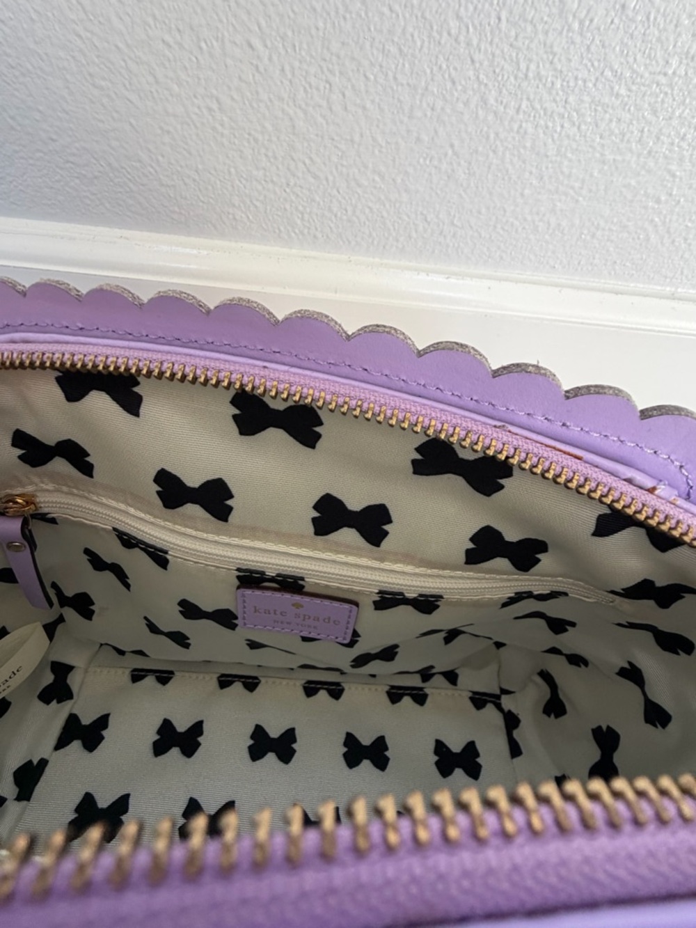 kate spade lavender scalloped leather satchel with gold hardware - Picture 4 of 5